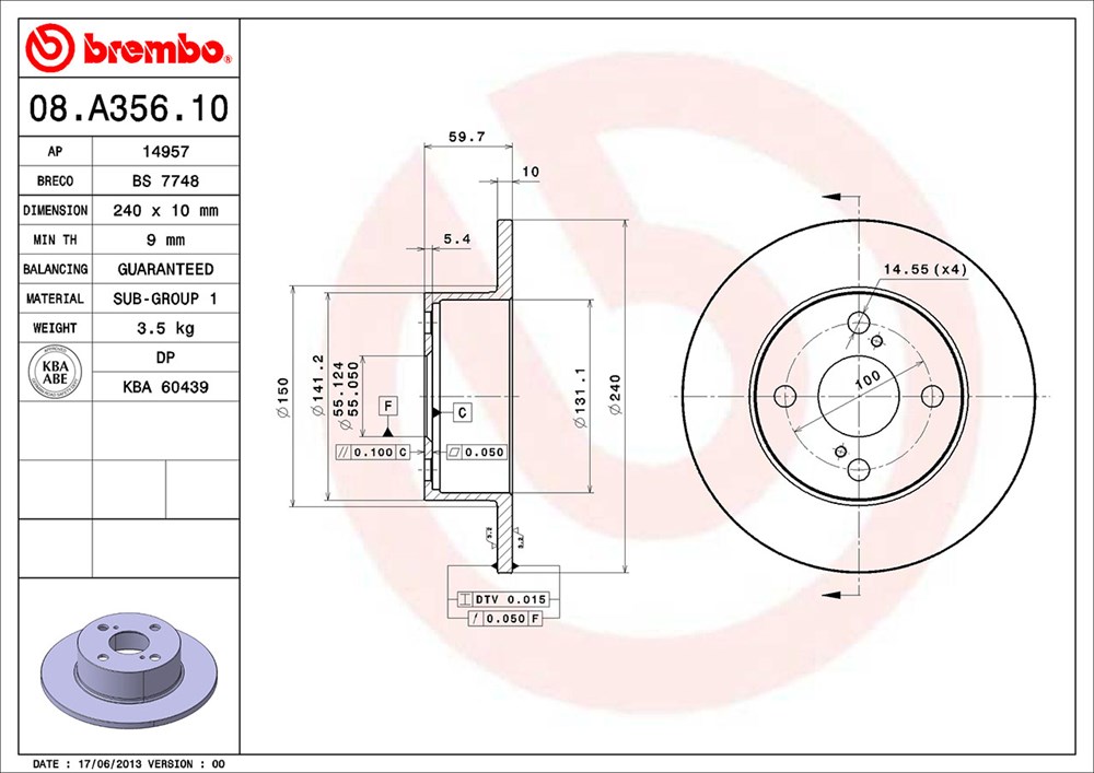 Tarcza hamulcowa BREMBO 08.A356.10