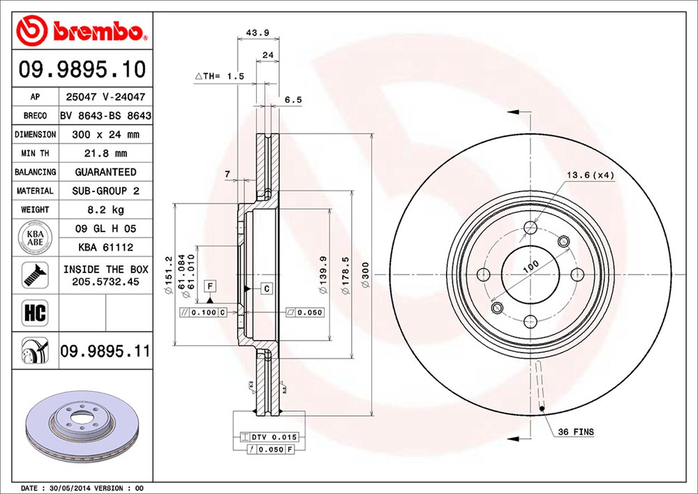 Tarcza hamulcowa BREMBO 09.9895.11