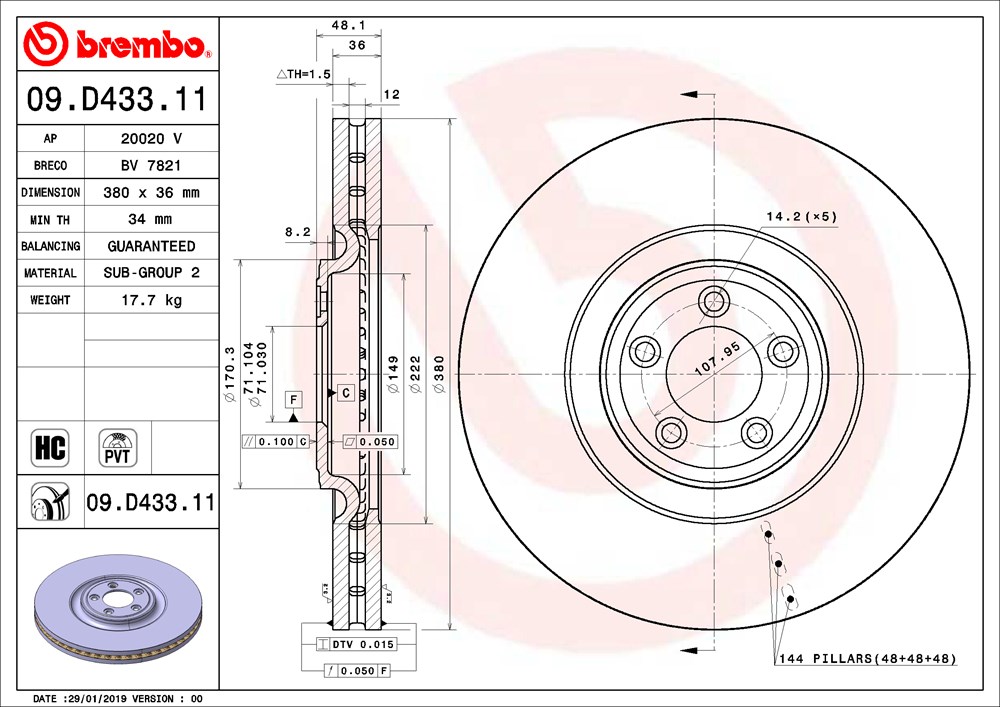 Tarcza hamulcowa BREMBO 09.D433.11