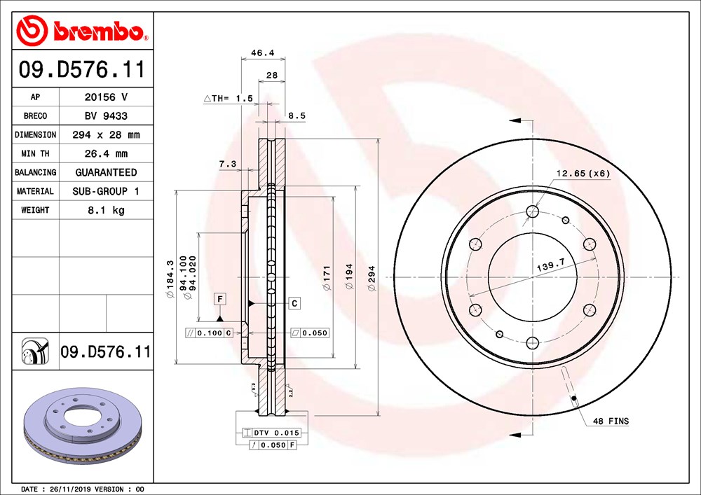 Tarcza hamulcowa BREMBO 09.D576.11