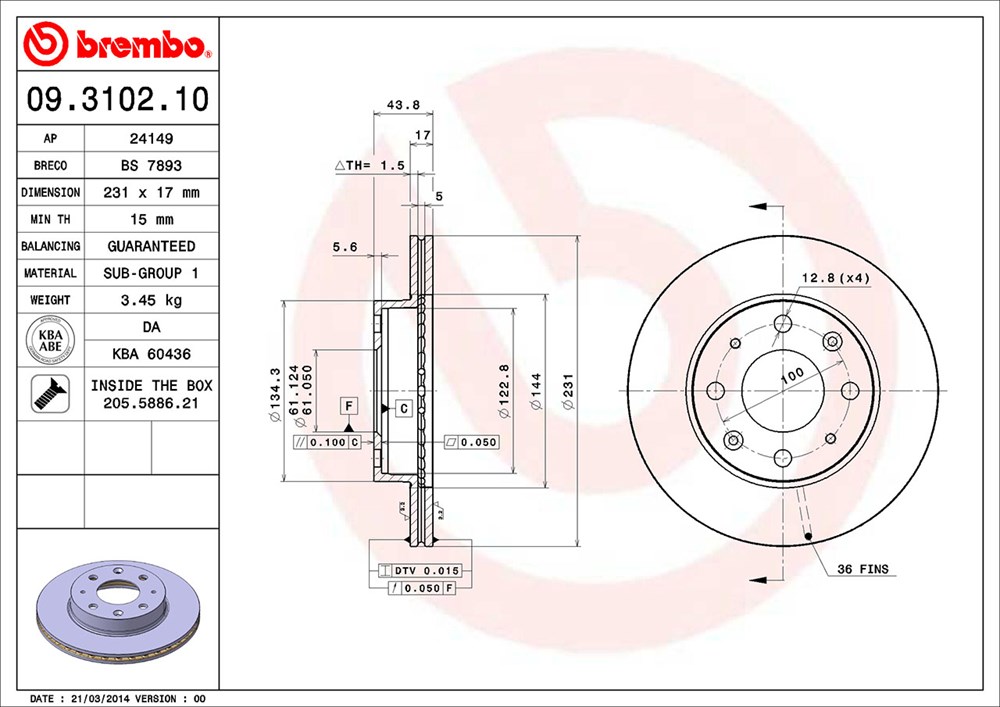 Tarcza hamulcowa BREMBO 09.3102.10