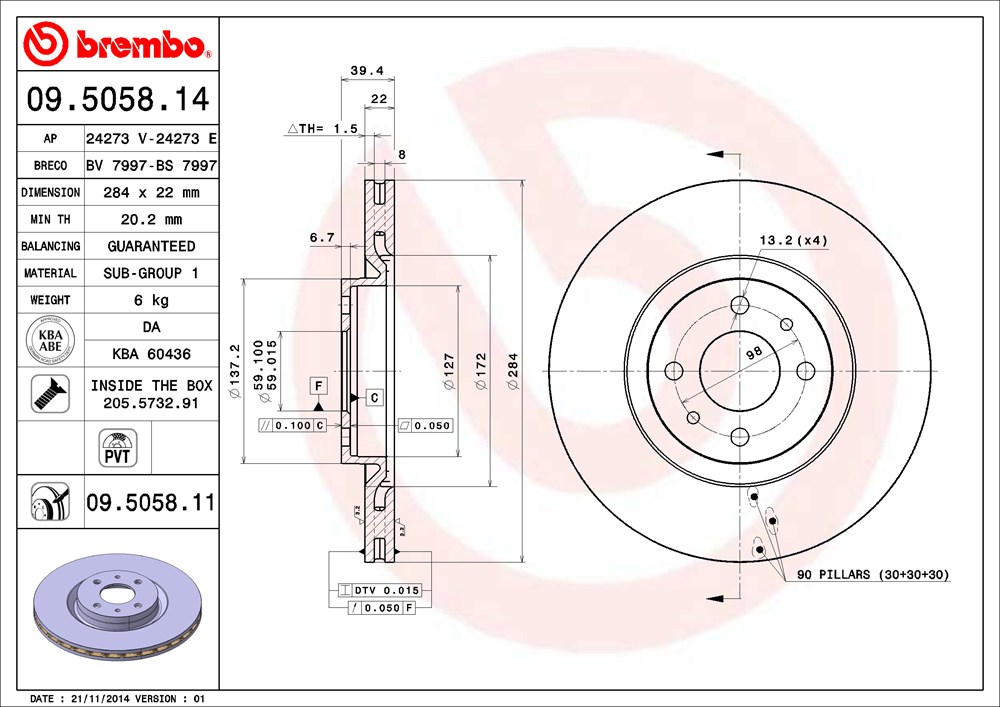 Tarcza hamulcowa BREMBO 09.5058.11