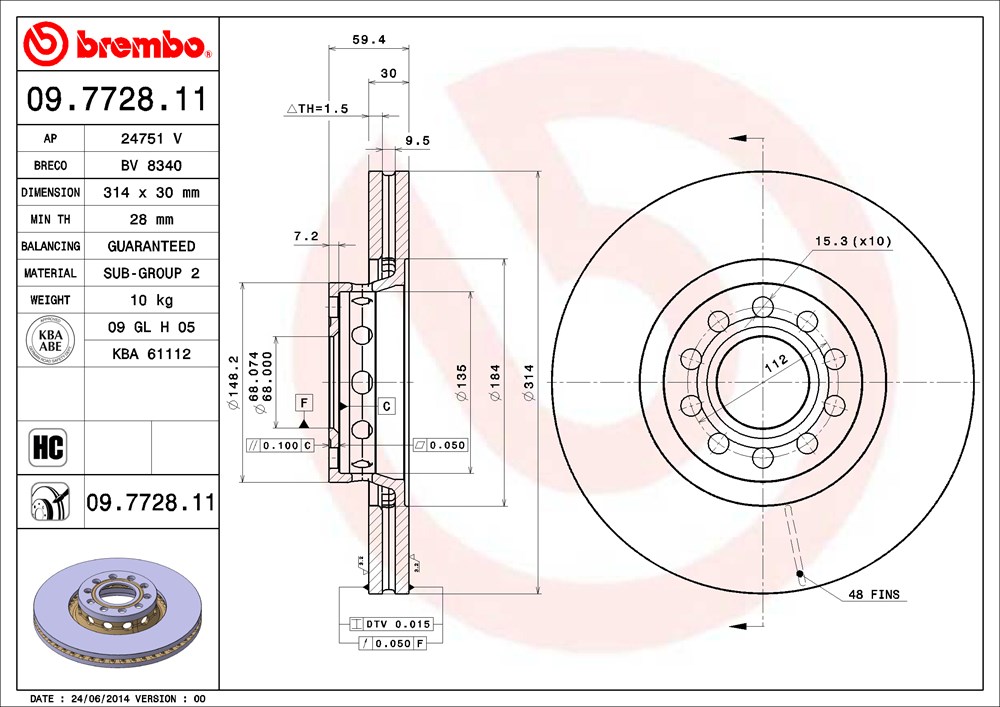 Tarcza hamulcowa BREMBO 09.7728.11