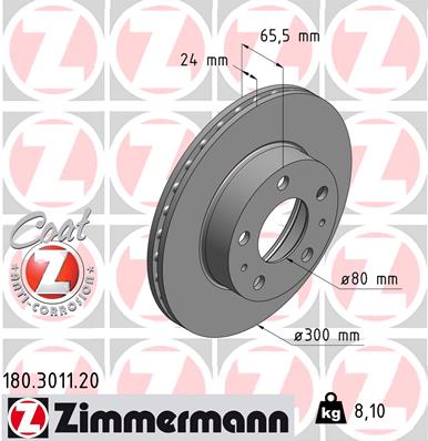 Tarcza hamulcowa ZIMMERMANN 180.3011.20