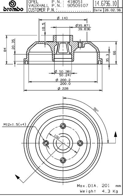 Bęben hamulcowy BREMBO 14.6796.10