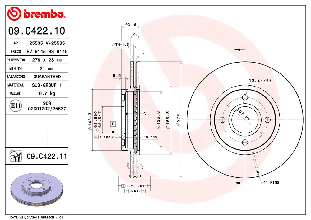 Tarcza hamulcowa BREMBO 09.C422.11