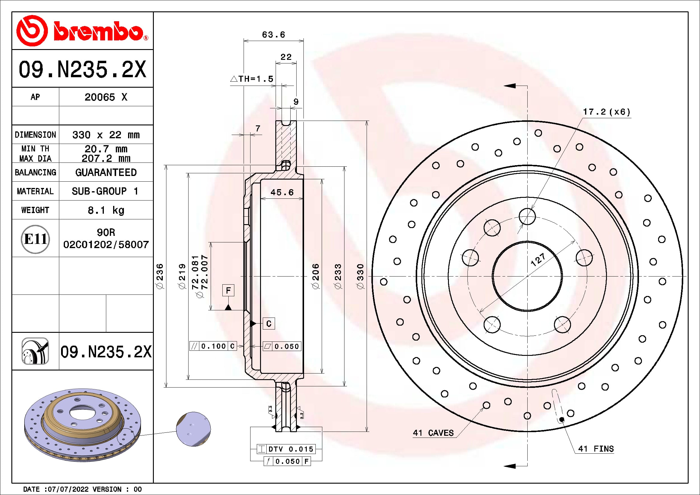 Tarcza hamulcowa BREMBO 09.N235.2X