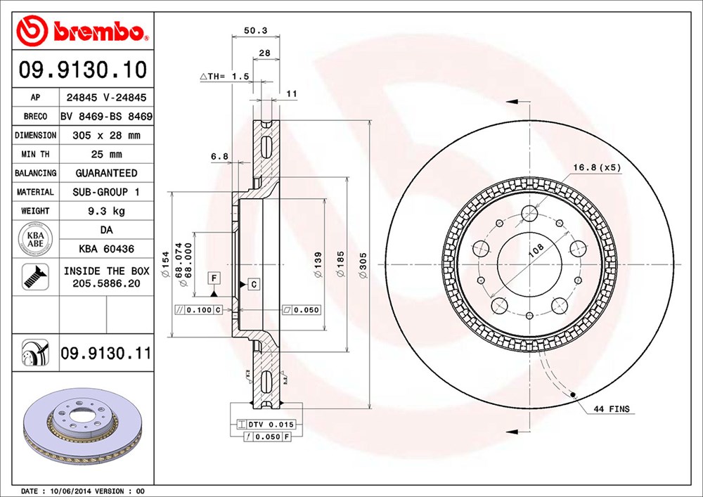 Tarcza hamulcowa BREMBO 09.9130.11