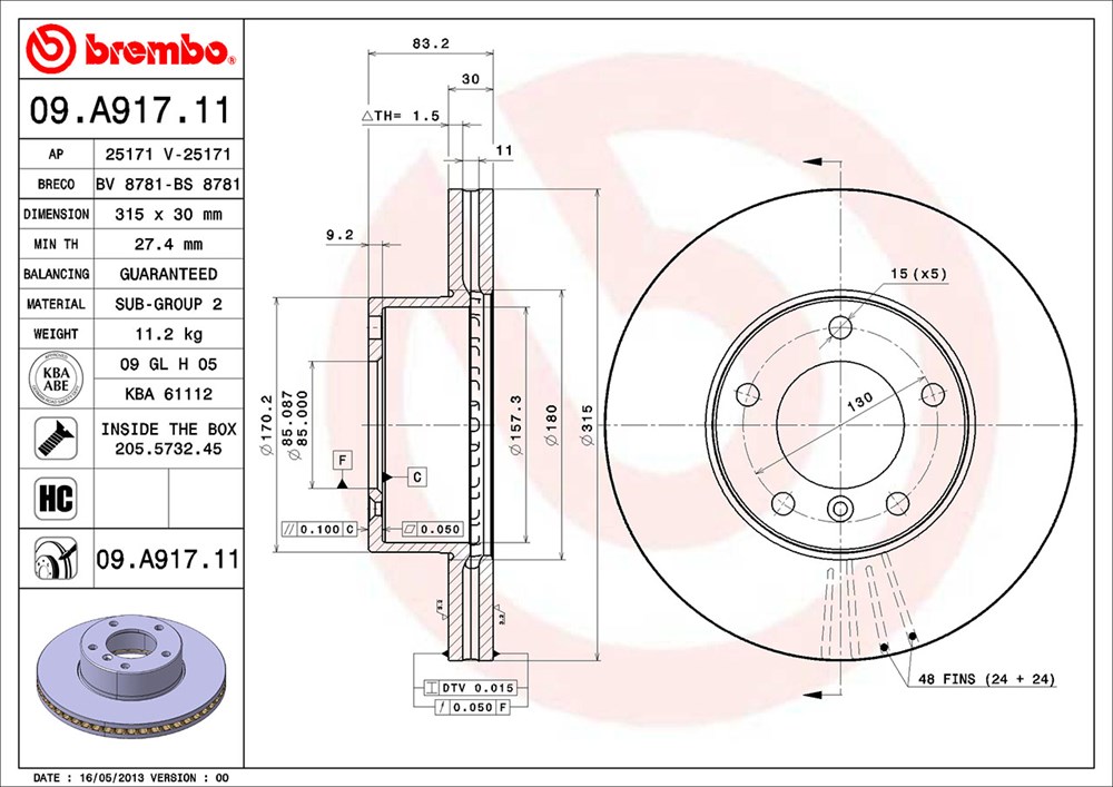 Tarcza hamulcowa BREMBO 09.A917.11