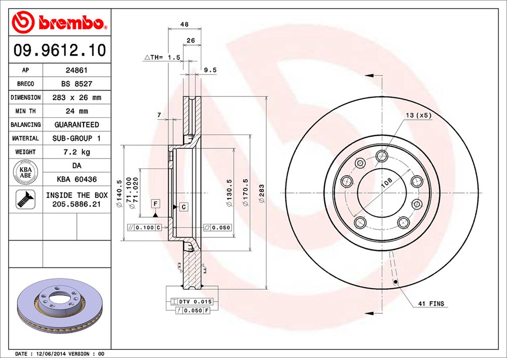 Tarcza hamulcowa BREMBO 09.9612.10