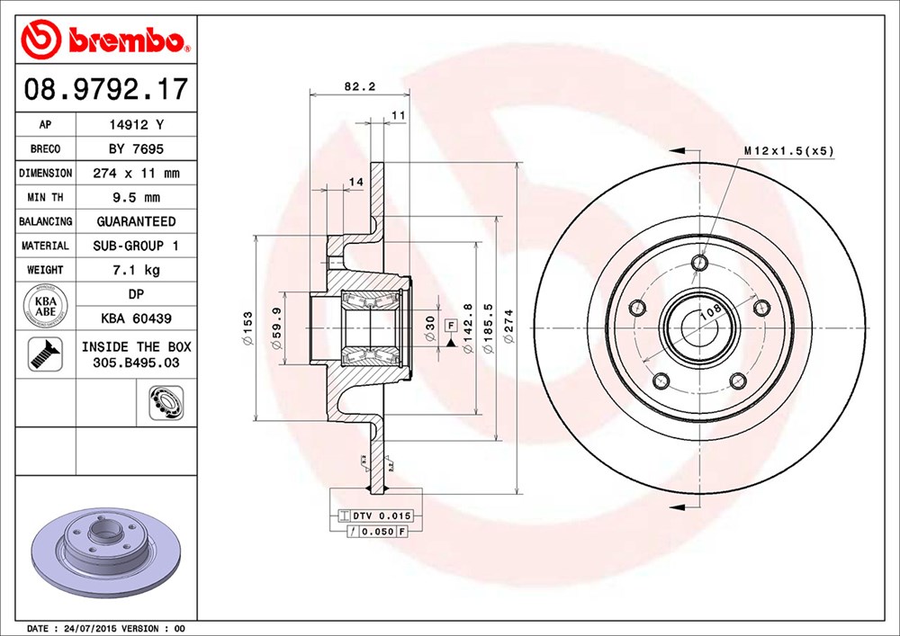 Tarcza hamulcowa BREMBO 08.9792.17