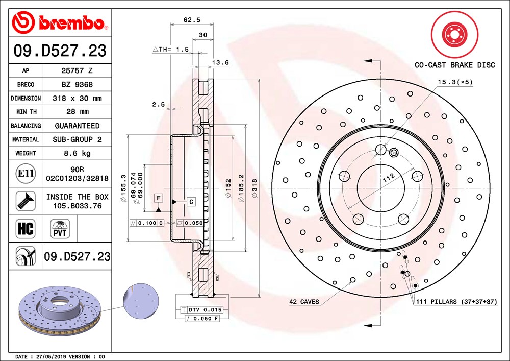Tarcza hamulcowa BREMBO 09.D527.23