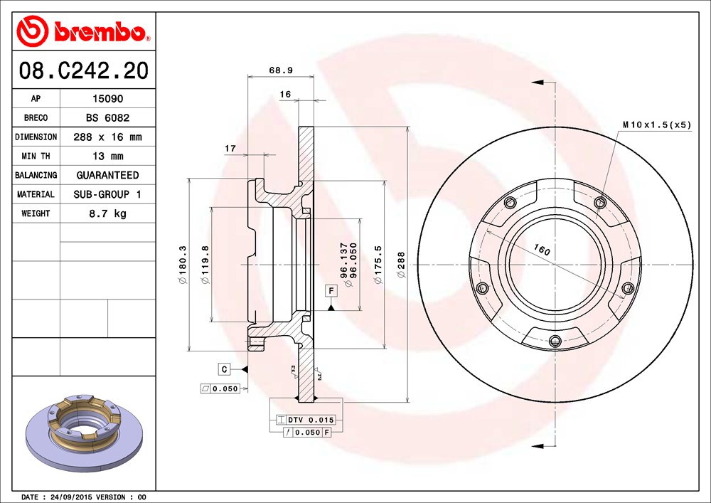 Tarcza hamulcowa BREMBO 08.C242.20