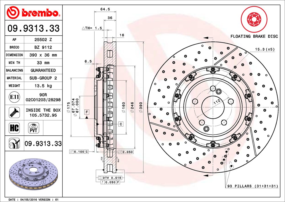 Tarcza hamulcowa BREMBO 09.9313.33