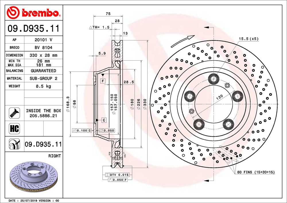 Tarcza hamulcowa BREMBO 09.D935.11
