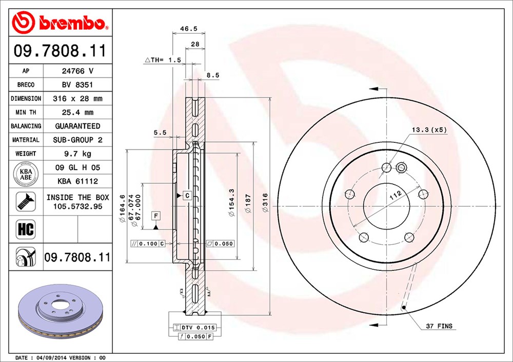 Tarcza hamulcowa BREMBO 09.7808.11