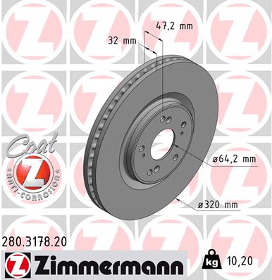 Tarcza hamulcowa ZIMMERMANN 280.3178.20