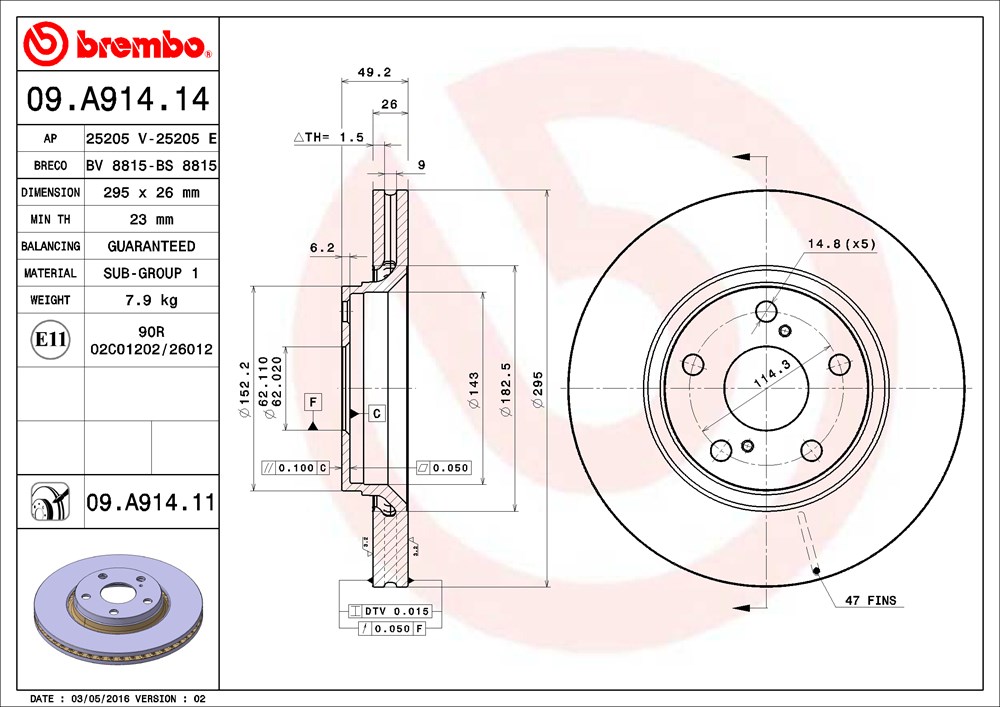 Tarcza hamulcowa BREMBO 09.A914.11