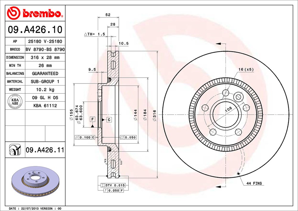 Tarcza hamulcowa BREMBO 09.A426.11