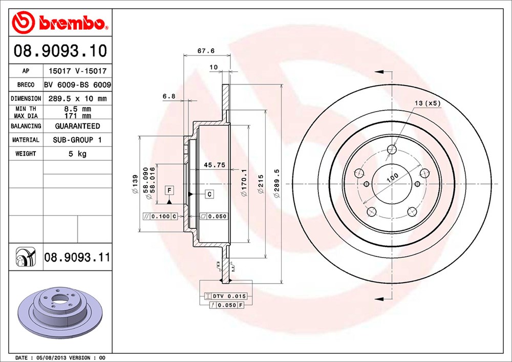 Tarcza hamulcowa BREMBO 08.9093.11