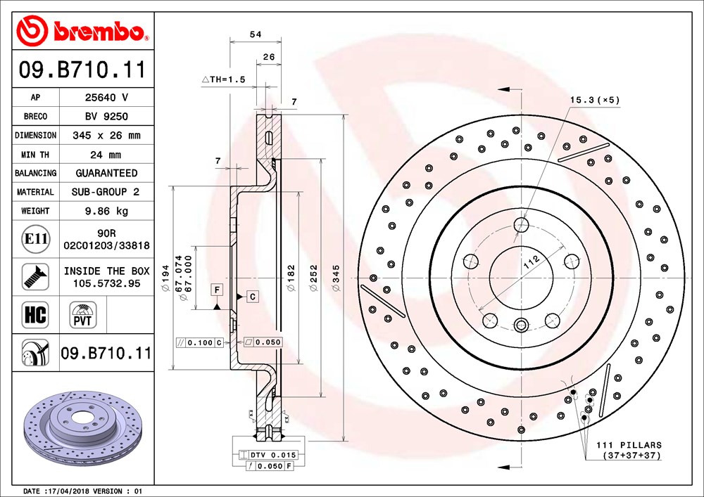 Tarcza hamulcowa BREMBO 09.B710.11