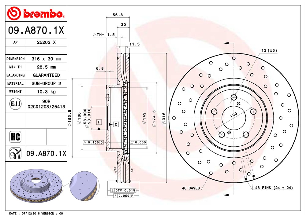 Tarcza hamulcowa BREMBO 09.A870.1X