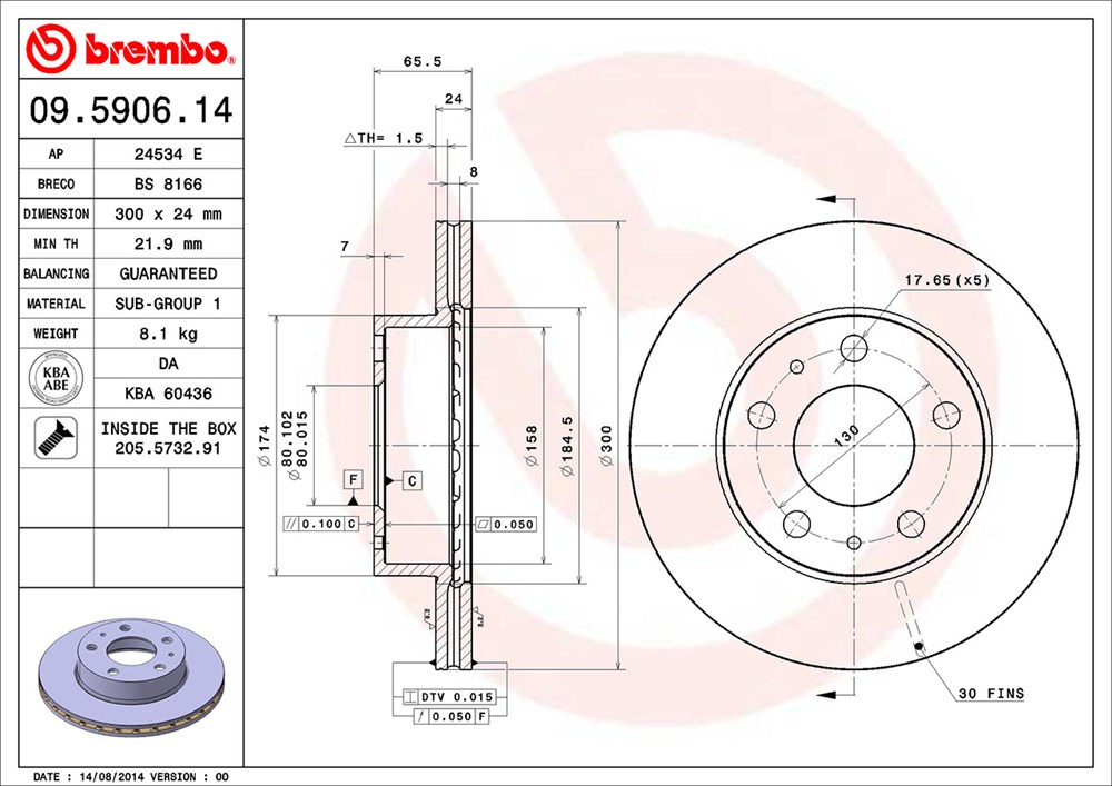 Tarcza hamulcowa BREMBO 09.5906.14