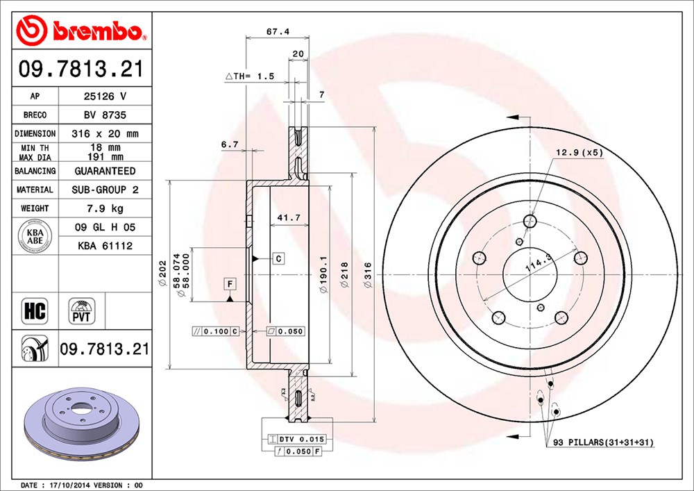 Tarcza hamulcowa BREMBO 09.7813.21