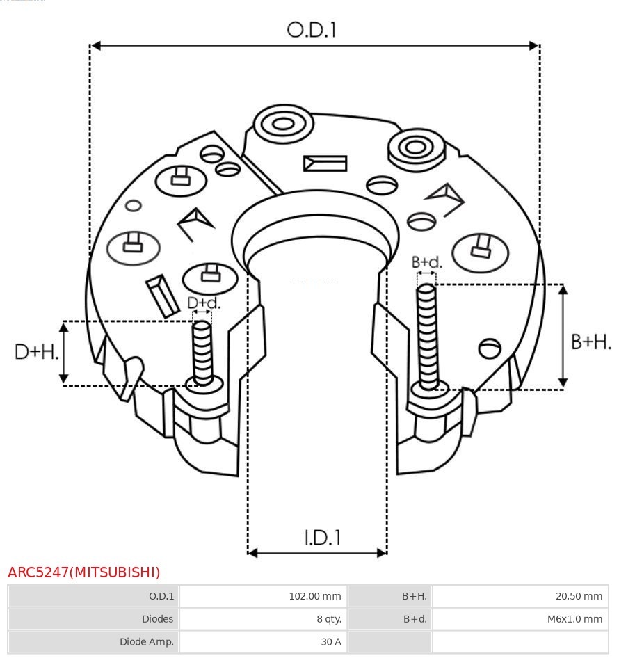 Prostownik, alternator AS-PL ARC5247(MITSUBISHI)