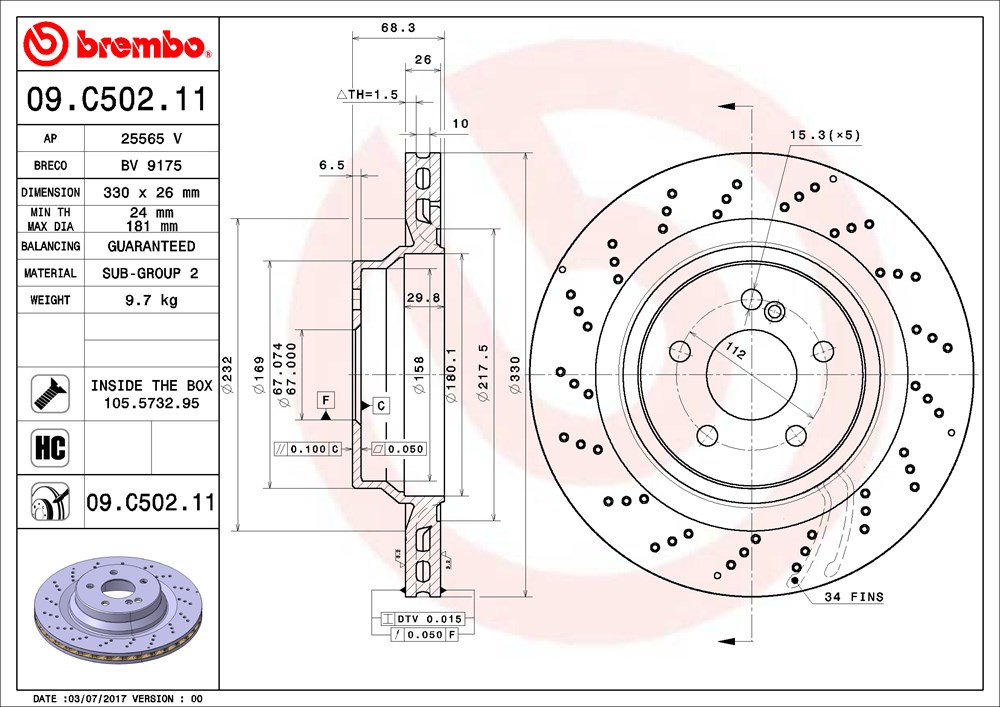 Tarcza hamulcowa BREMBO 09.C502.11