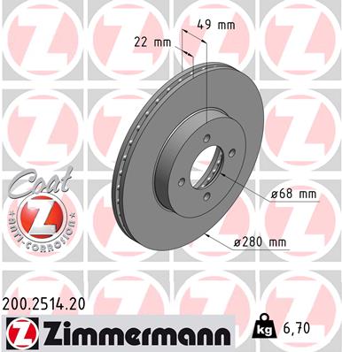 Tarcza hamulcowa ZIMMERMANN 200.2514.20