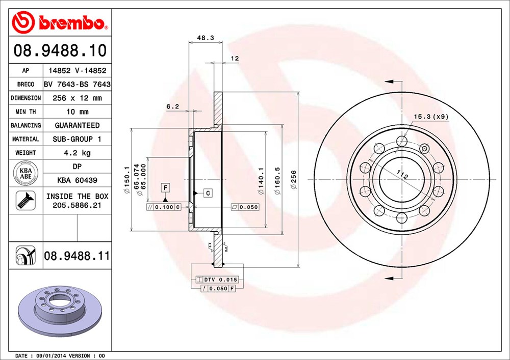 Tarcza hamulcowa BREMBO 08.9488.11