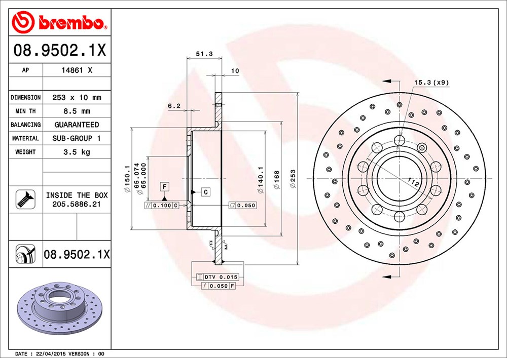 Tarcza hamulcowa BREMBO 08.9502.1X