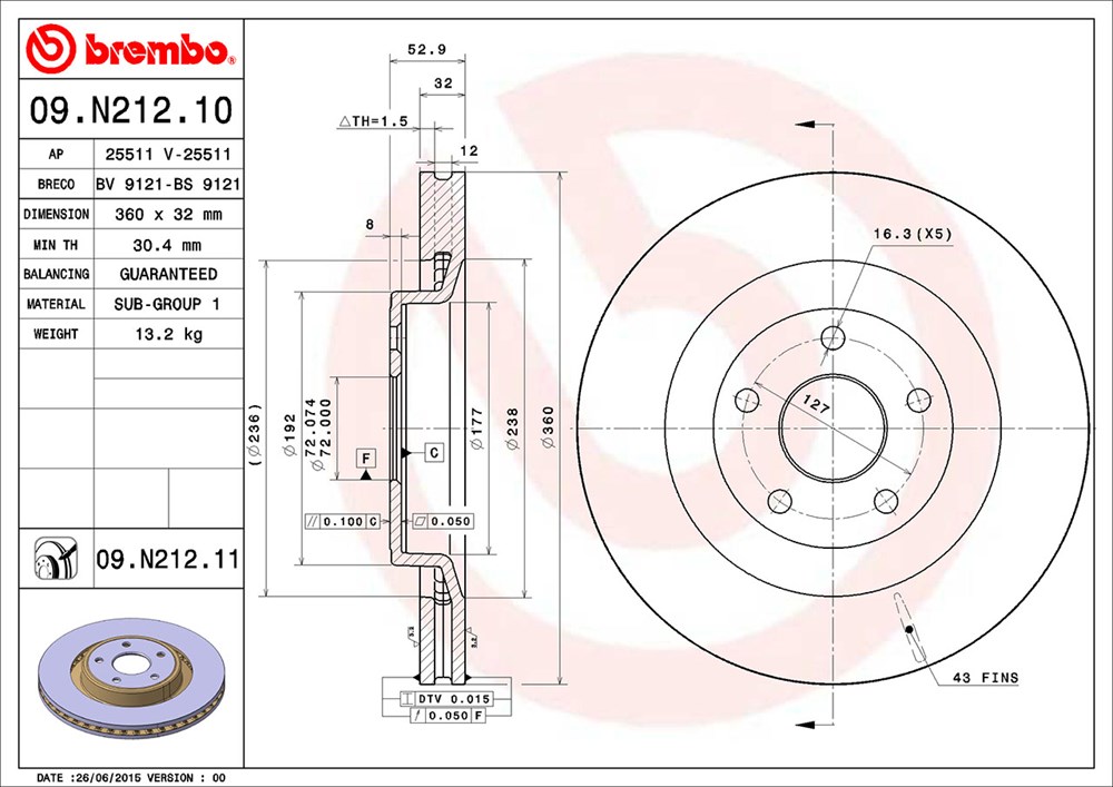 Tarcza hamulcowa BREMBO 09.N212.11