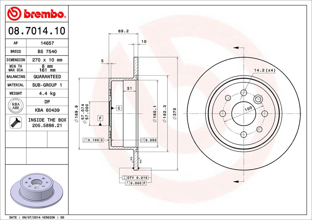 Tarcza hamulcowa BREMBO 08.7014.10