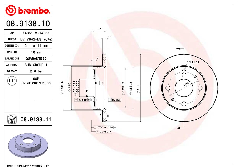 Tarcza hamulcowa BREMBO 08.9138.10