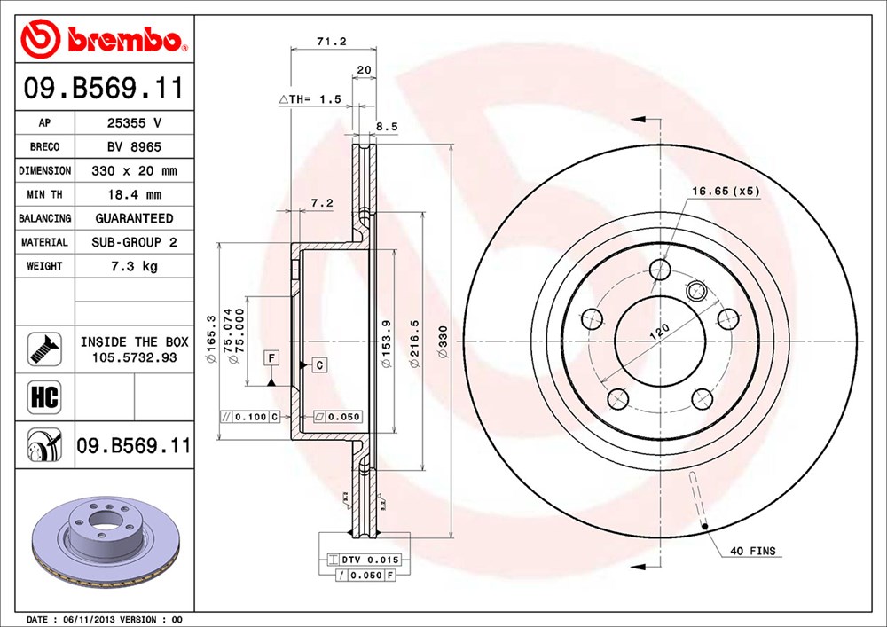 Tarcza hamulcowa BREMBO 09.B569.11