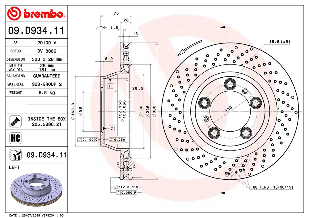 Tarcza hamulcowa BREMBO 09.D934.11