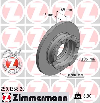 Tarcza hamulcowa ZIMMERMANN 250.1358.20