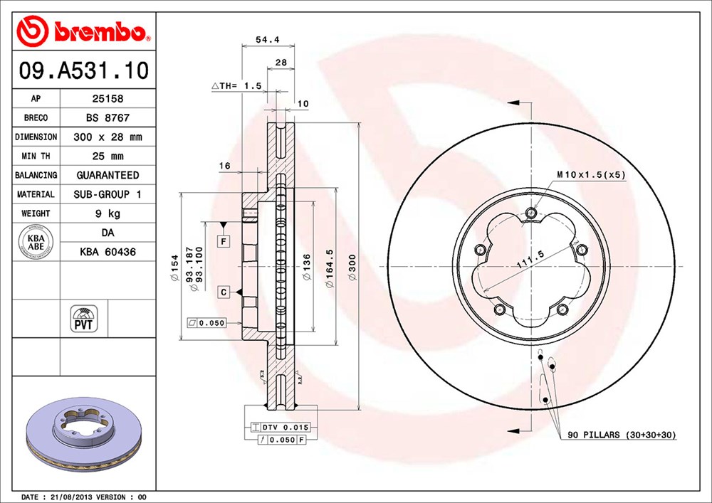 Tarcza hamulcowa BREMBO 09.A531.10