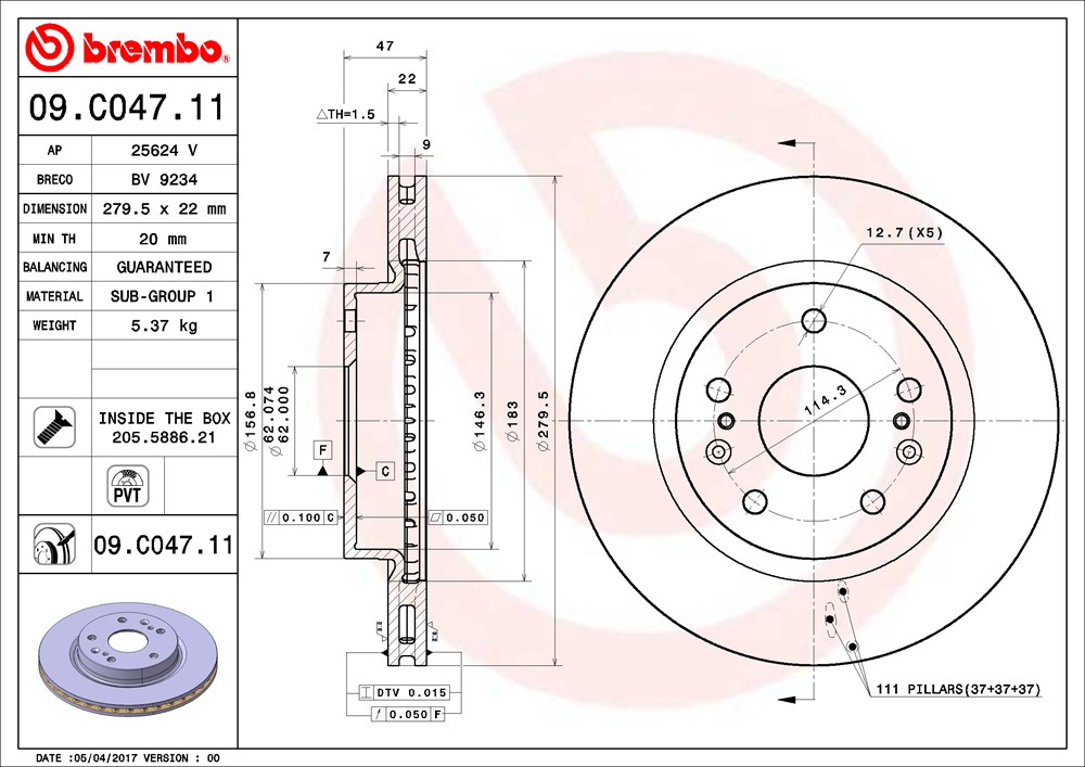 Tarcza hamulcowa BREMBO 09.C047.11