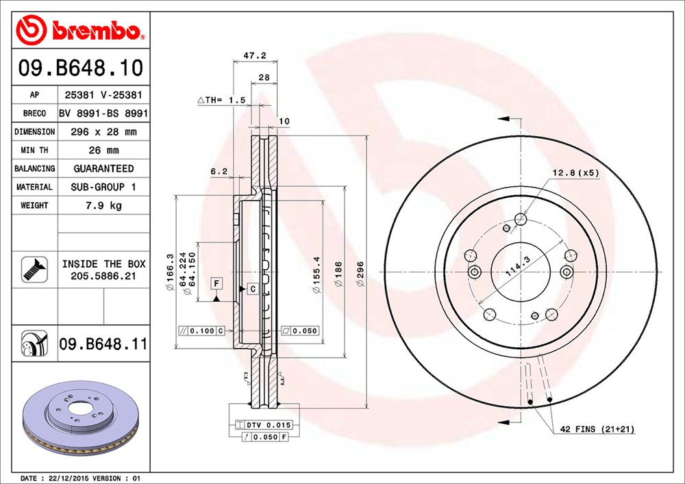 Tarcza hamulcowa BREMBO 09.B648.10