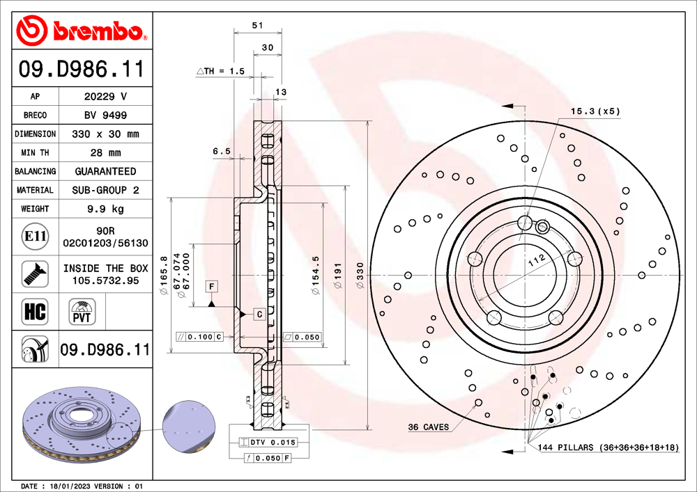 Tarcza hamulcowa BREMBO 09.D986.11