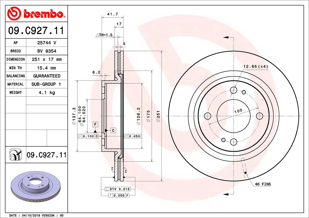 Tarcza hamulcowa BREMBO 09.C927.11