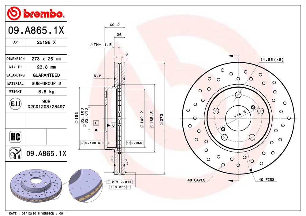 Tarcza hamulcowa BREMBO 09.A865.1X