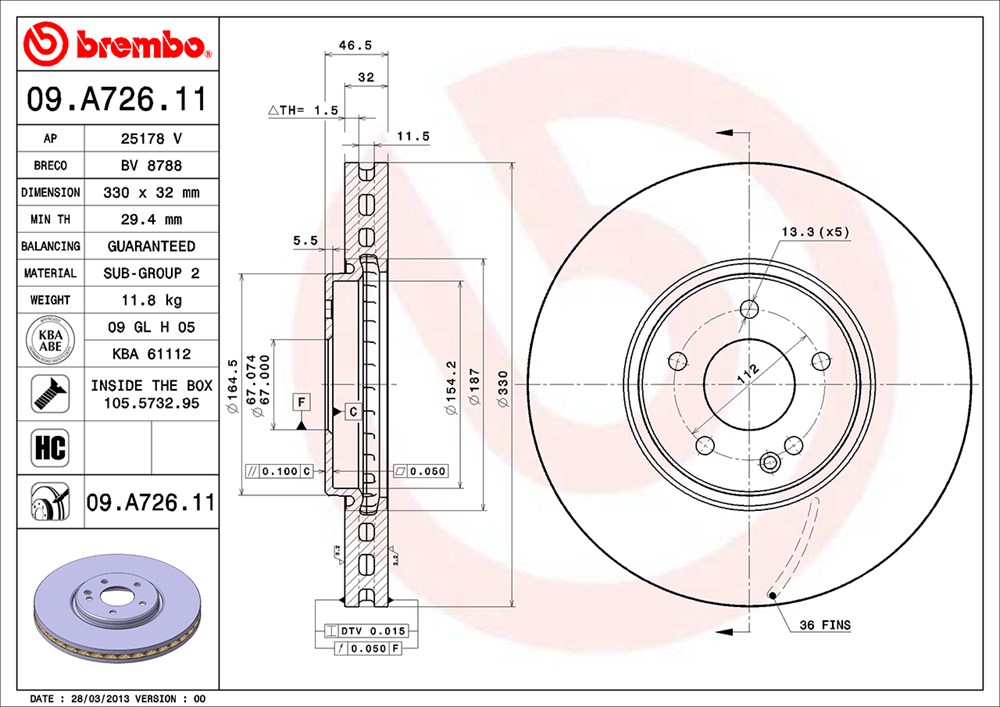 Tarcza hamulcowa BREMBO 09.A726.11