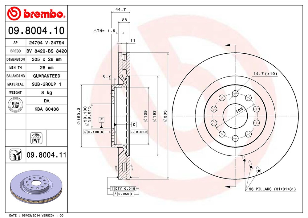 Tarcza hamulcowa BREMBO 09.8004.11