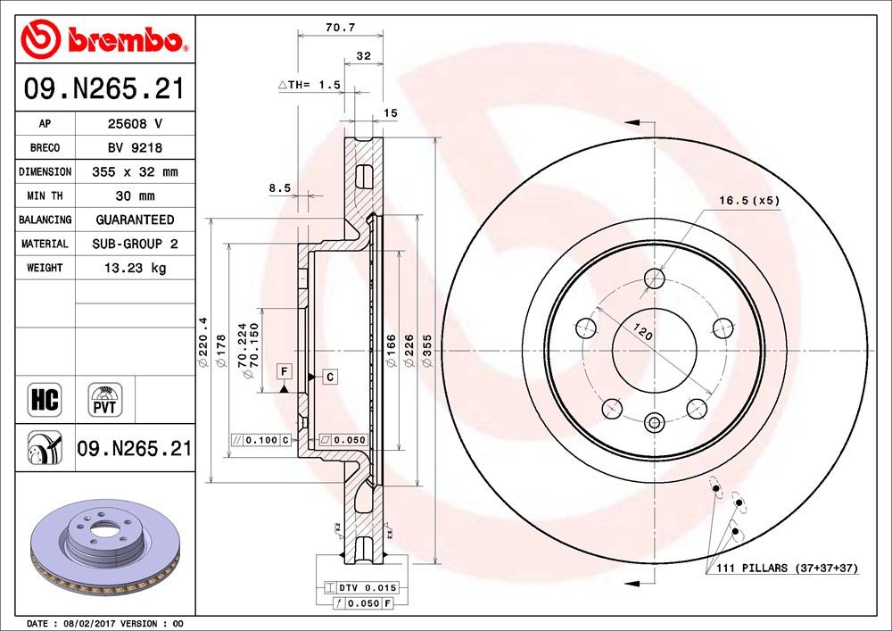 Tarcza hamulcowa BREMBO 09.N265.21