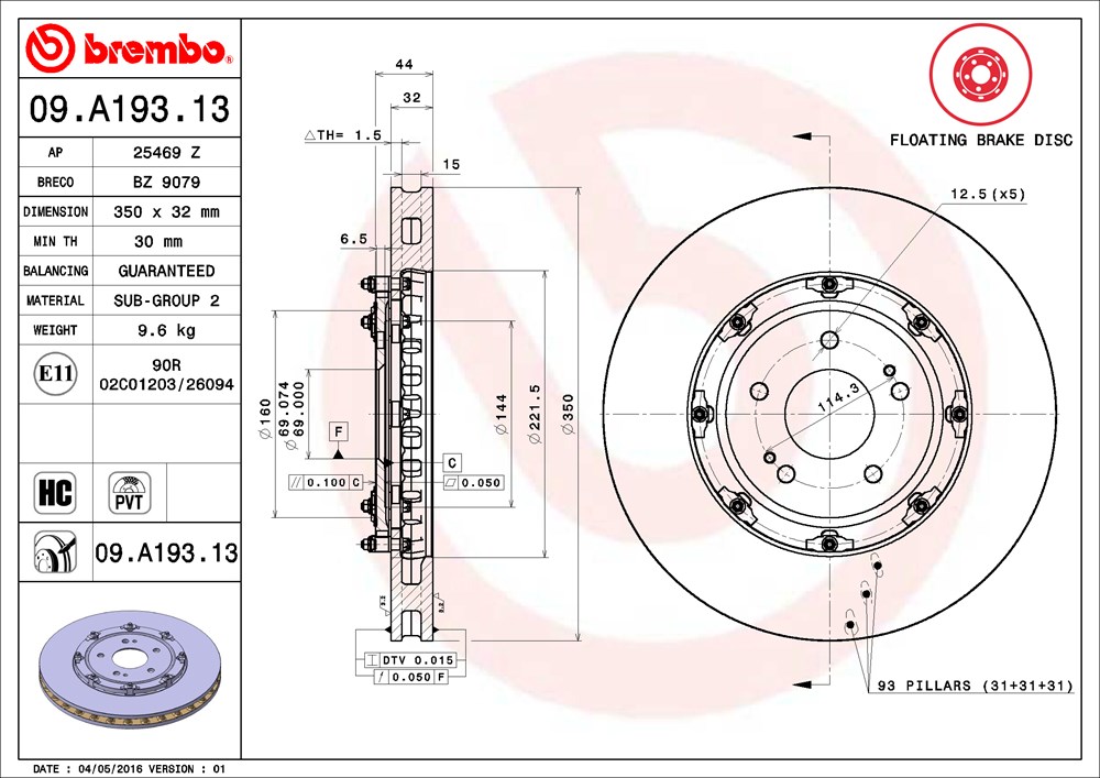 Tarcza hamulcowa BREMBO 09.A193.13