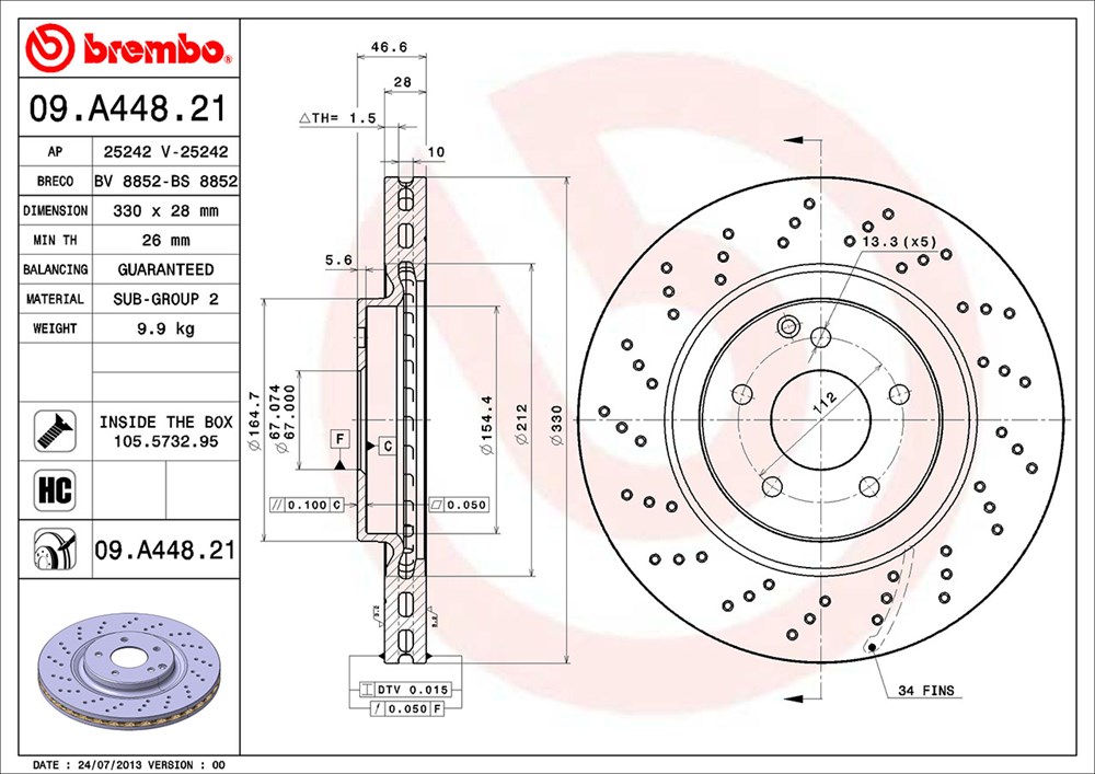 Tarcza hamulcowa BREMBO 09.A448.21